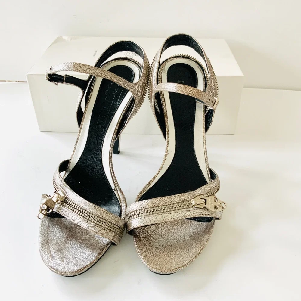 Alexander McQueen skull silver high heel sandals 38